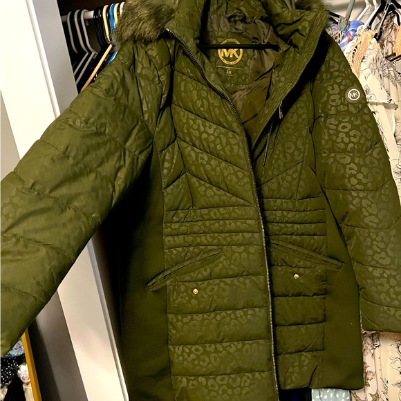 MICHAEL Michael Kors Jackets & Blazers - Emerald Green Leopard Michael Kors Winter Coat